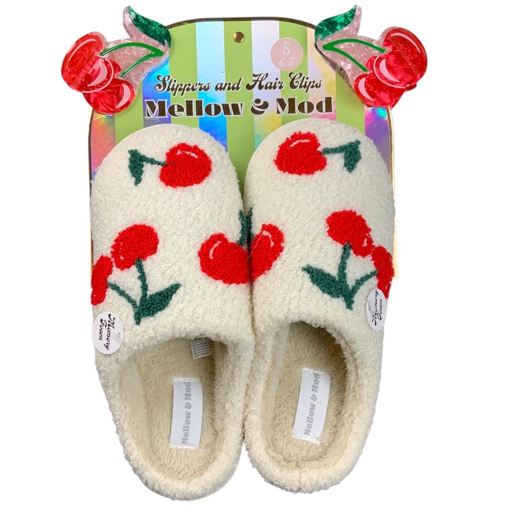 Mellow & Mod Cherry Slippers Hair Clips Set Womens 6-7 Small Coquette Cottage